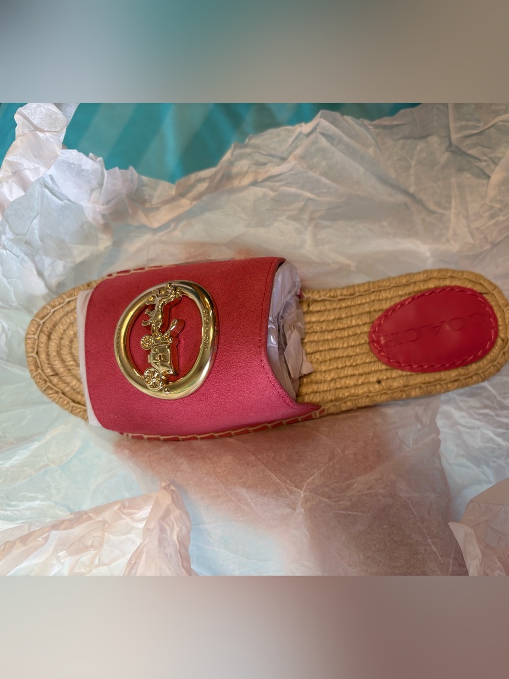 Coach Raspberry Pink Slide Sandal with Gold Emblem